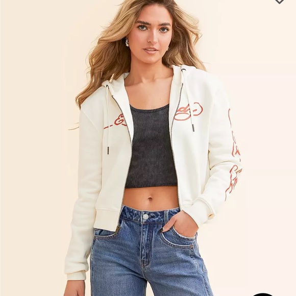Ed Hardy Cropped Zip Hoodie Ivory - Picture 5 of 10
